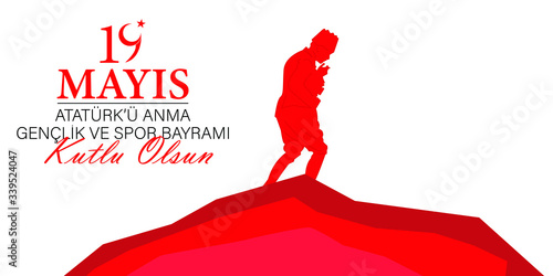 19 may commemoration of Atatürk, youth and sports holiday design vector. Turkish; 19 Mayıs Atatürk'ü anma gençlik ve spor bayramı.