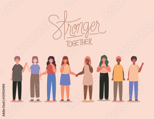 Boys and kids holding hands design of stronger together vector design