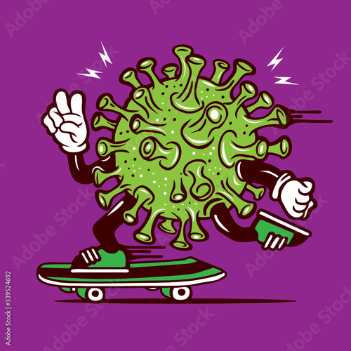 Skater Coronavirus Covid-19 Pandemic Skateboarding Character Design 