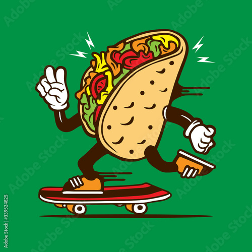 Skater Mexican Taco Skateboarding Character Design 