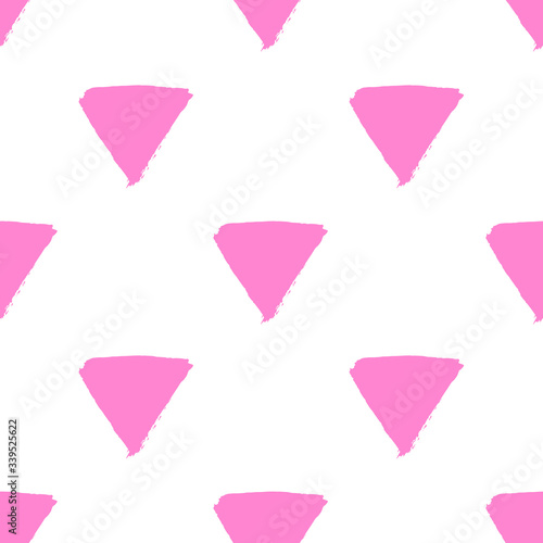 Ink grunge hand drawn pink triangle seamless pattern. LGBT movement symbol. Vector wallpaper.