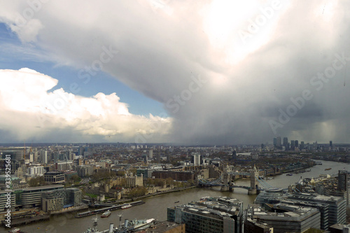 View towards East London, Docklands and Canary Wharf from The Shard, London England © Andy Evans Photos