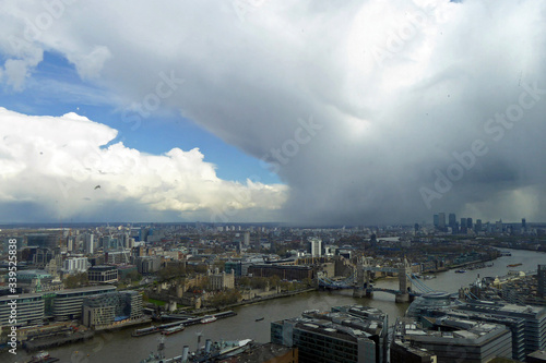 View towards East London, Docklands and Canary Wharf from The Shard, London England © Andy Evans Photos