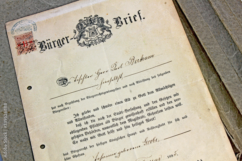 Naklejka premium Bürgerbrief von Hannover aus dem Jahre 1893