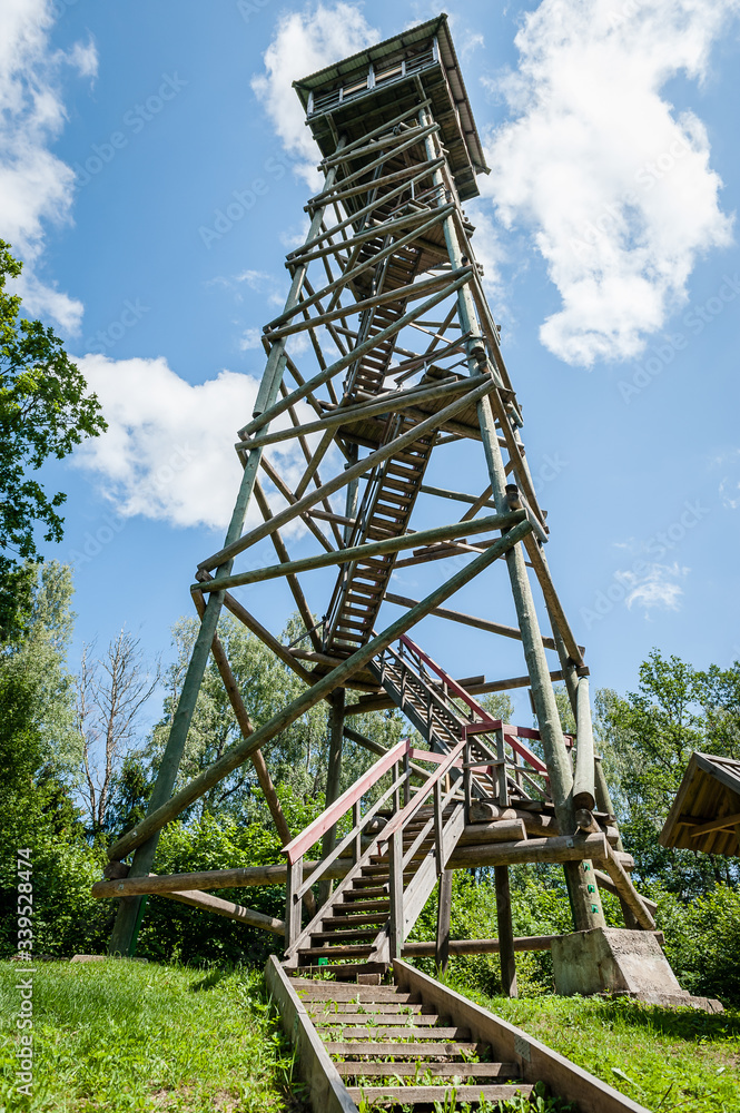 Wooden observation tower at Kamparkalns Hill. Latvia. Baltic. Soft focus. Wooden observation tower at Kamparkalns Hill. Latvia. Baltic. Soft focus.