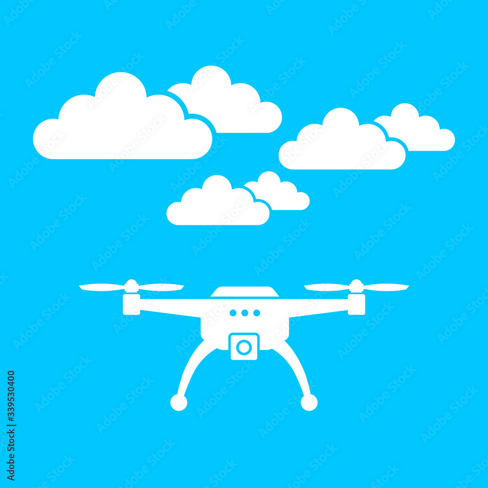 White drone icon, vector illustration White drone icon, vector illustration