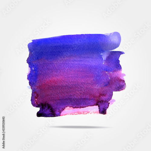 Watercolor Paint Stain Background. Abstract background. Ink brush strokes with rough edges. Dry brush illustration.Square acrylic cyan and purple template for text lettering or inspirational saying.