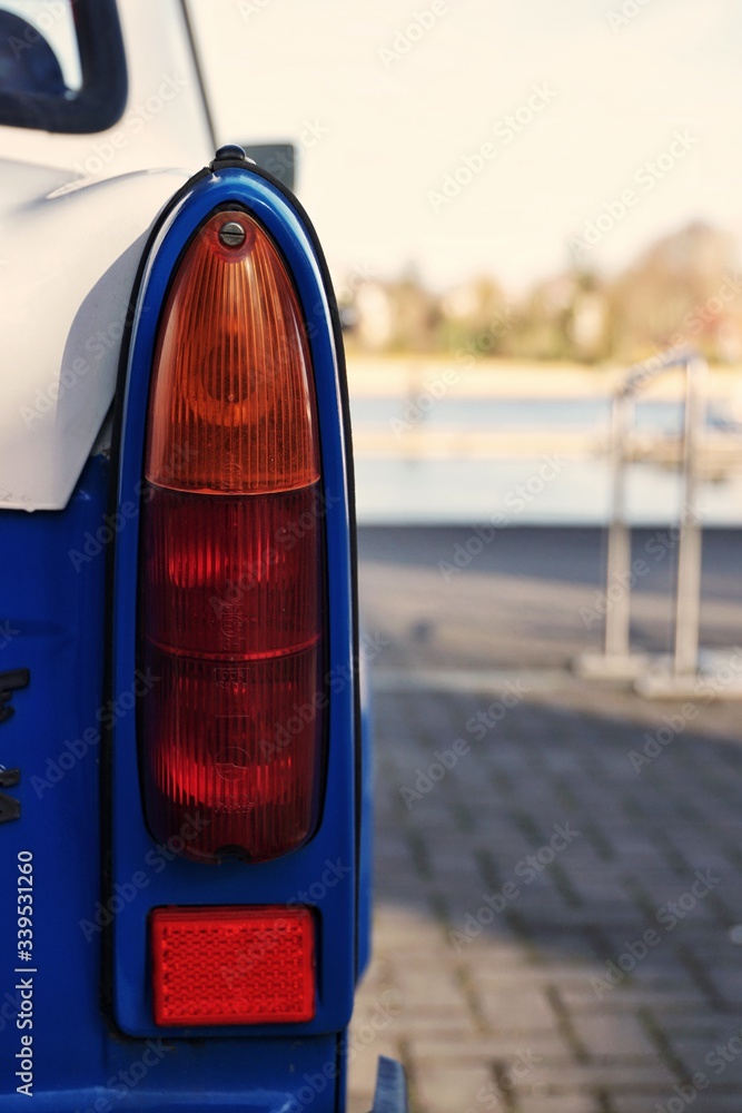 close up of a blue trabant built in the German Democratic Republic oldtimer car