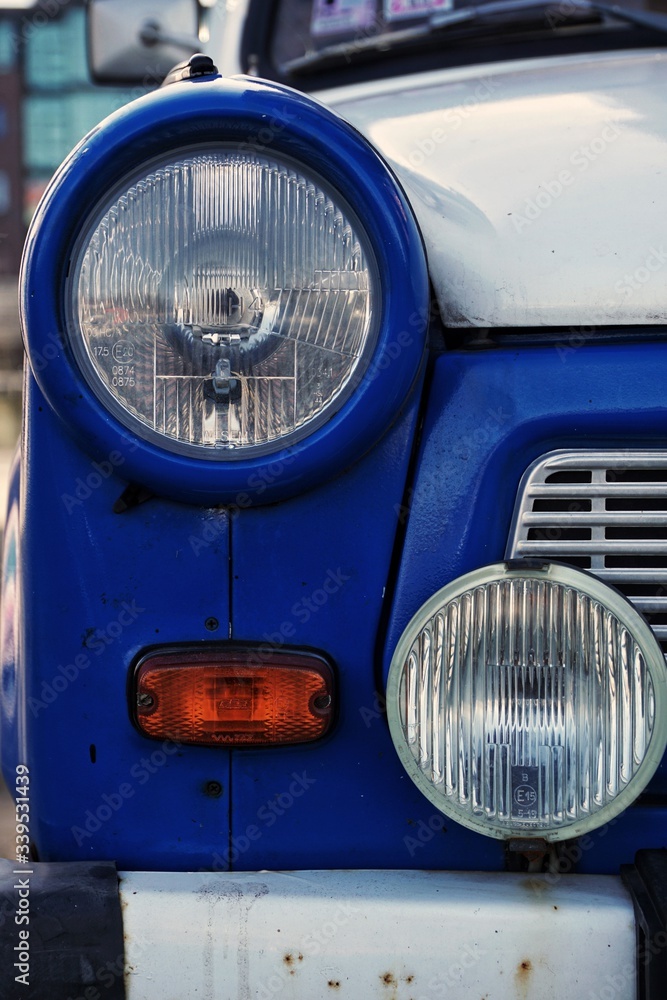 close up of a blue trabant built in the German Democratic Republic oldtimer car