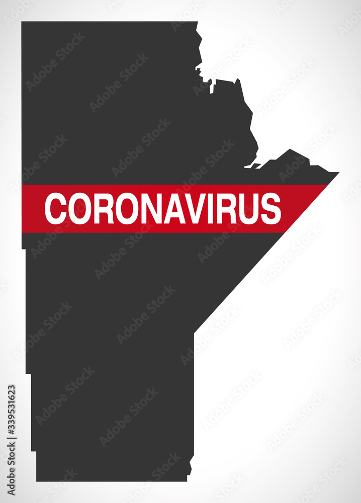 Manitoba CANADA map with Coronavirus warning illustration
