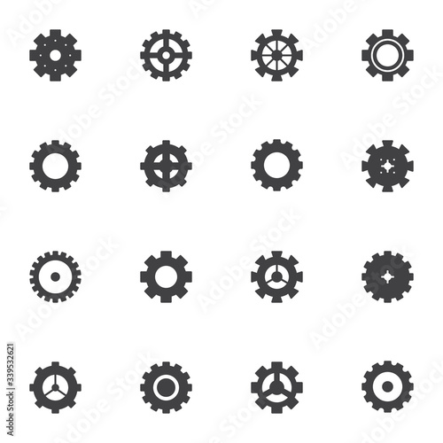 Setting gears vector icons set, modern solid symbol collection, Cogwheels filled style pictogram pack. Signs, logo illustration. Set includes icons as cog, clock mechanism, configuration