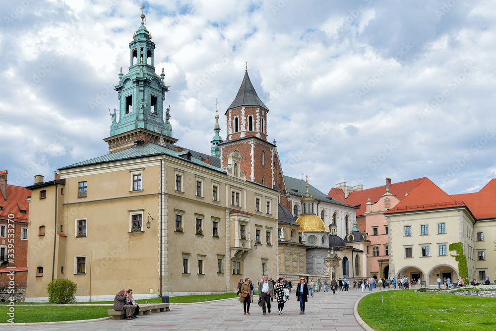 View of the facade of Wawel Cathedral - The Royal Archcathedral Basilica of Saints Stanislaus and Wenceslaus and the Wawel castle on the Wawel Hill