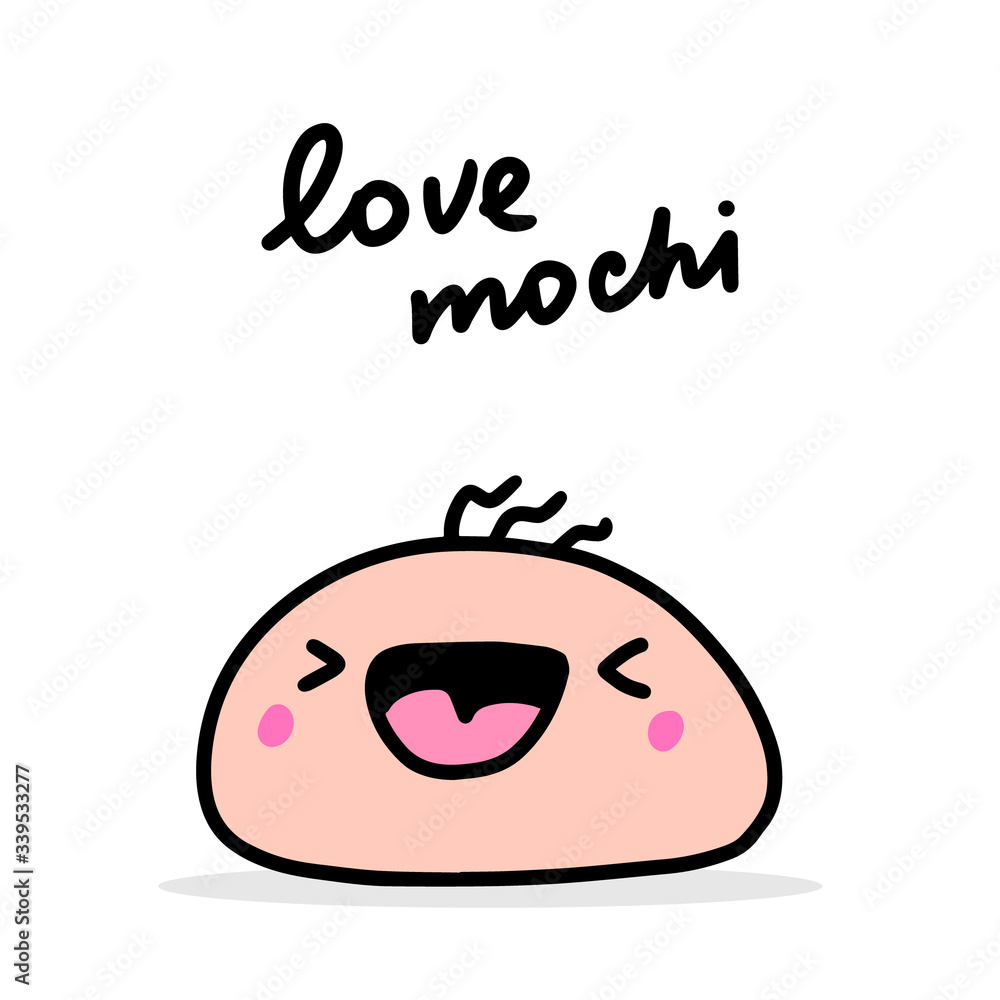 Love mochi hand drawn vector illustration in cartoon comic style cheerful dessert lettering Love mochi hand drawn vector illustration in cartoon comic style cheerful dessert lettering