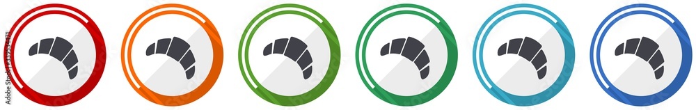 Croissant icon set, flat design vector illustration in 6 colors options for webdesign and mobile applications Croissant icon set, flat design vector illustration in 6 colors options for webdesign and mobile applications