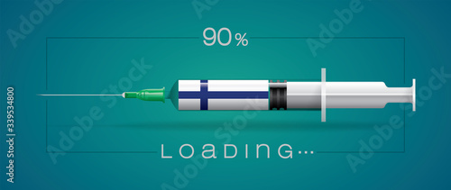 Vector illustration with 3D corona vaccine, loading, country flag concept.