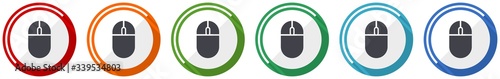 Mouse, computer icon set, flat design vector illustration in 6 colors options for webdesign and mobile applications