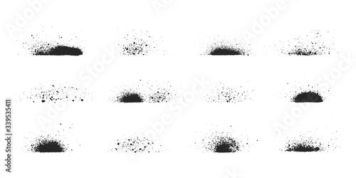 Set of hand drawn spray paint dividers for text. Airbrush border. Grunge background. Vector isolated stencil illustration. 