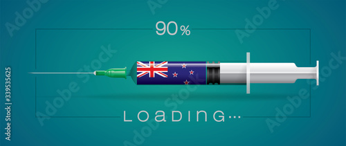 Vector illustration with 3D corona vaccine, loading, country flag concept.