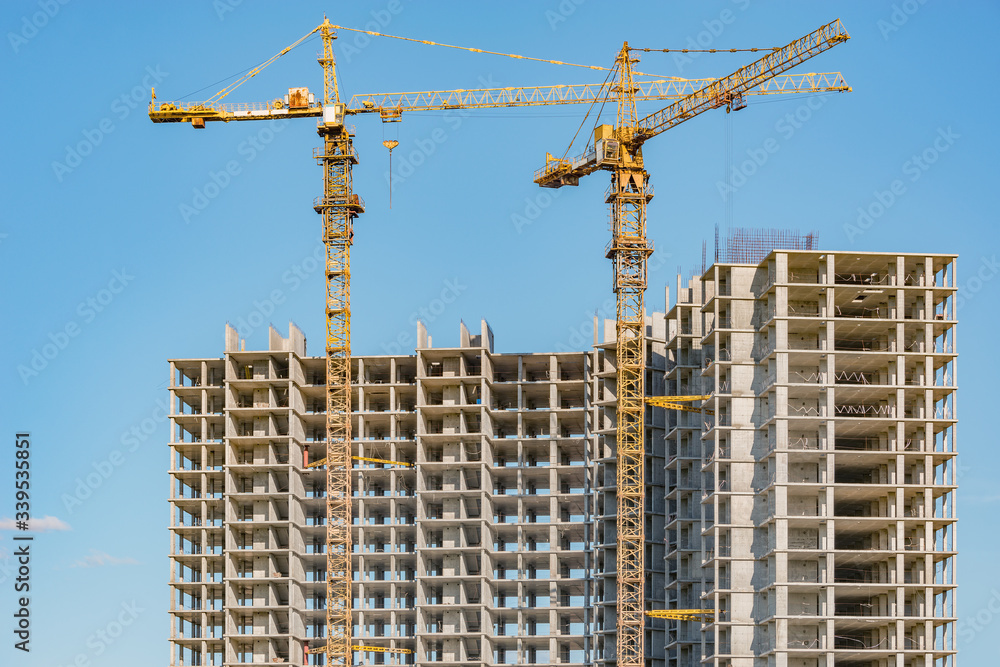 View of the construction site of the housing construction. View of the construction site of the housing construction.