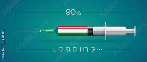 Vector illustration with 3D corona vaccine, loading, country flag concept.