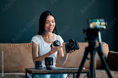 Asian female video blogger