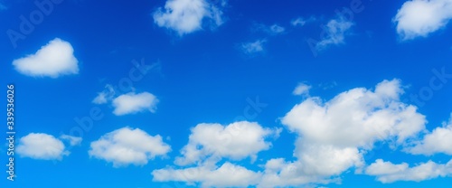 panorama blue sky and cloud on colorful day in summer, wide scene blue sky and cloud background, copy space.