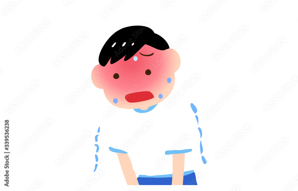 Fototapeta premium 熱中症で震える男の子のイラスト