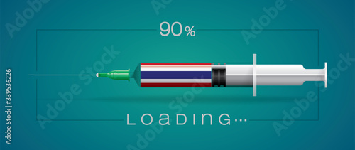 Vector illustration with 3D corona vaccine, loading, country flag concept.