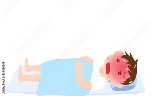 夏に熱を出す男の子のイラスト
