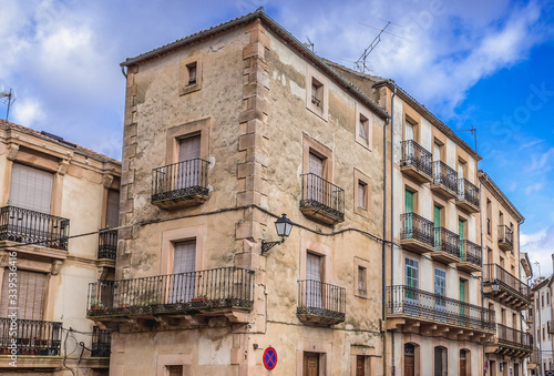 Sepulveda town in Segovia region - view on the buildings on the main square, Spain