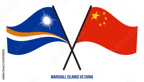 Marshall Islands and China Flags Crossed & Waving Flat Style. Official Proportion. Correct Colors