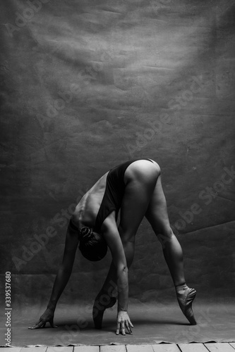 Young beautiful ballet dancer is posing in studio