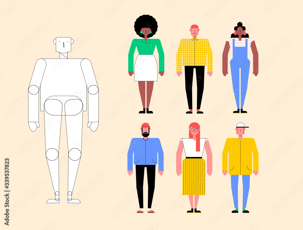 Diseño de personajes modernos joven femenino de mujer y masculino de hombre aislado Diseño de personajes modernos joven femenino de mujer y masculino de hombre aislado