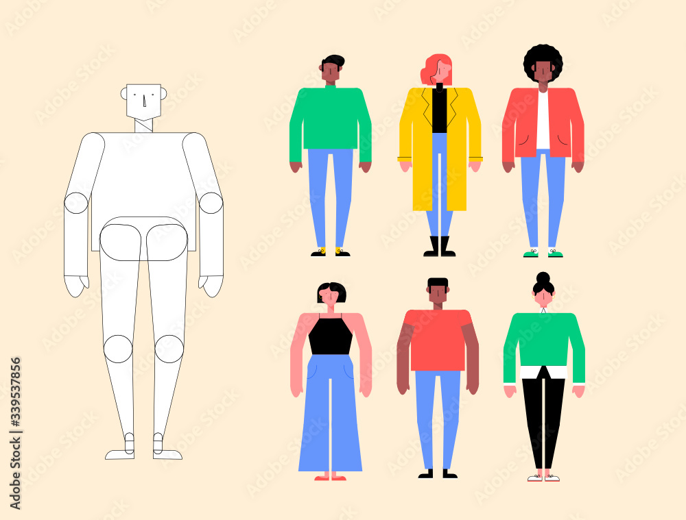 Diseño de personajes modernos joven femenino de mujer y masculino de hombre aislado Diseño de personajes modernos joven femenino de mujer y masculino de hombre aislado