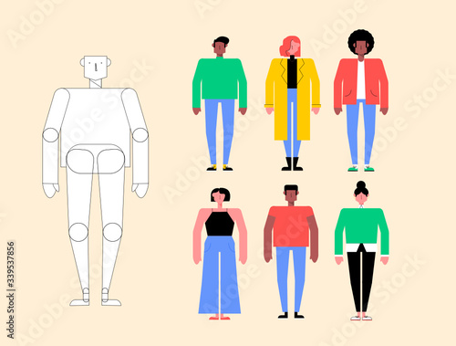 Diseño de personajes modernos joven femenino de mujer y masculino de hombre aislado