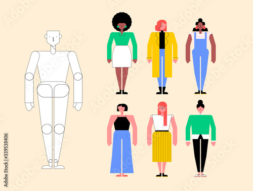 Diseño de personajes modernos joven femenino de mujer aislado