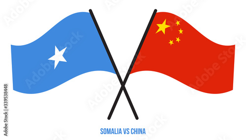 Somalia and China Flags Crossed And Waving Flat Style. Official Proportion. Correct Colors