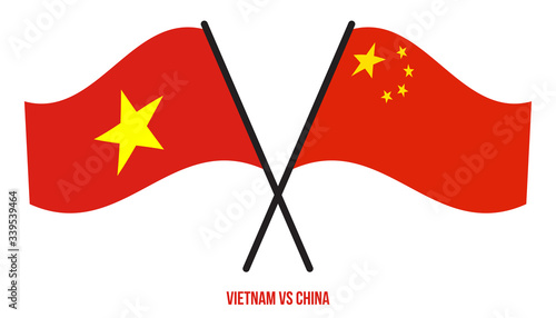 Vietnam and China Flags Crossed And Waving Flat Style. Official Proportion. Correct Colors