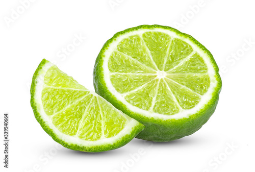 bergamot or kaffir with seeds isolated on white background