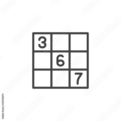 Sudoku puzzle game line icon. linear style sign for mobile concept and web design. Sudoku numbers outline vector icon. Symbol, logo illustration. Vector graphics
