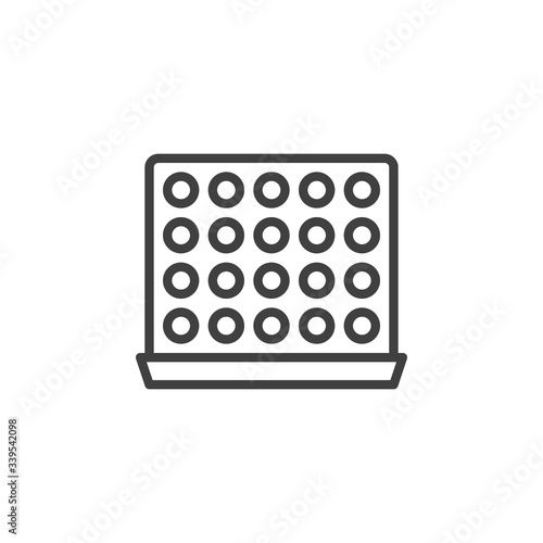 The four connect game line icon. linear style sign for mobile concept and web design. Board strategy game four in a row outline vector icon. Symbol, logo illustration. Vector graphics