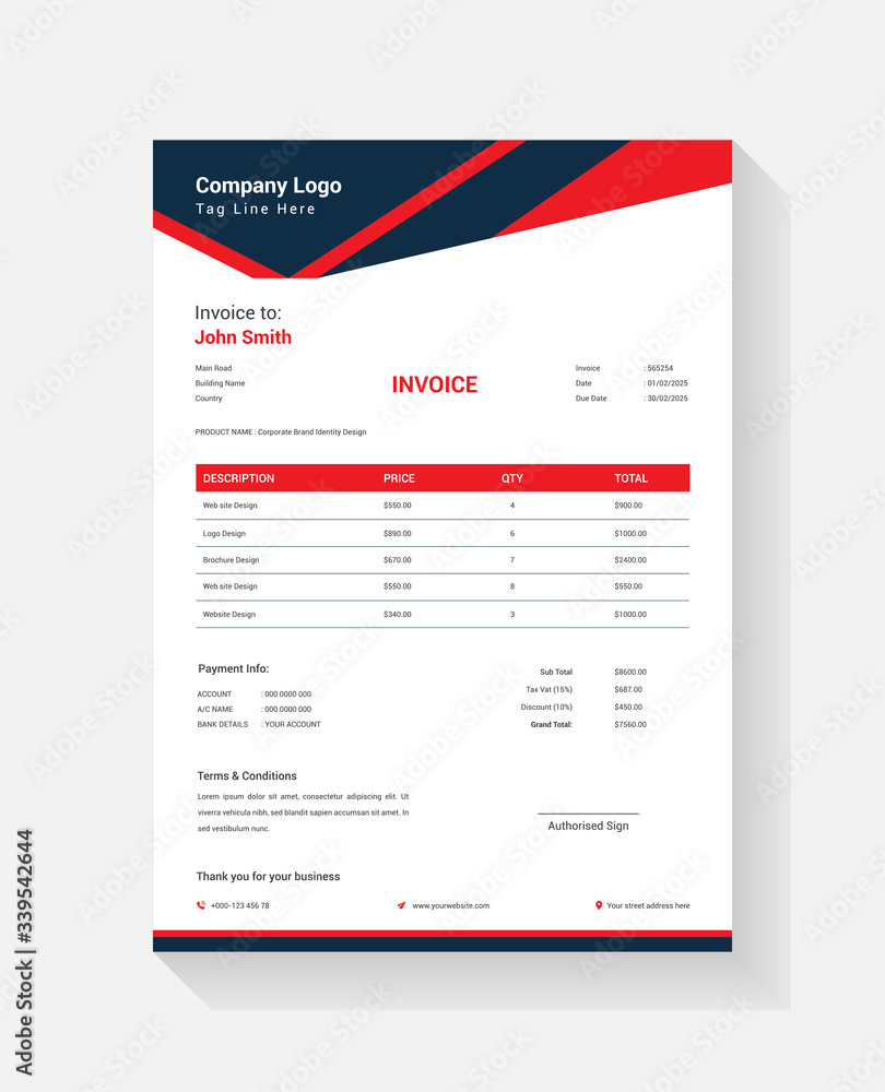 Corporate business invoice design for accounting agency vector template 