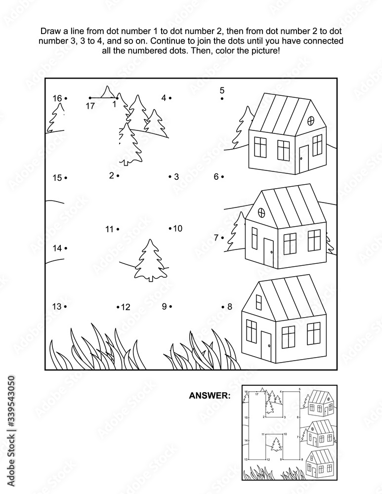This is math and literacy reinforcement worksheet for little students with letter H dot-to-dot activity and picture which name starts with this letter of English alphabet (houses). Answer included.
