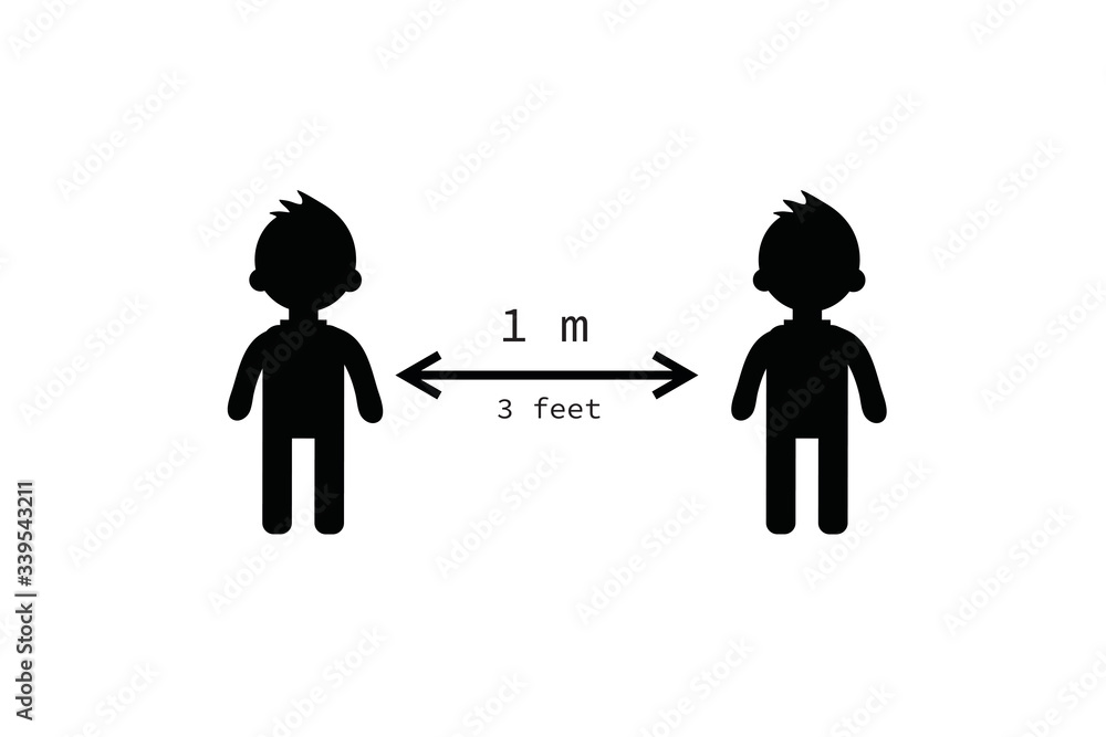 "Keep safe distance icon"distance 1 meter .infection spreading prevention information sign