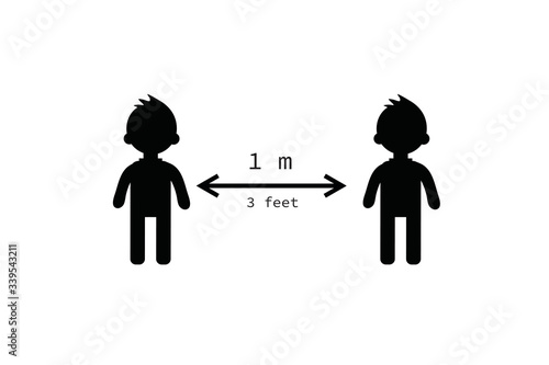 "Keep safe distance icon"distance 1 meter .infection spreading prevention information sign.