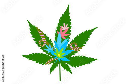 Cannabis Marijuana Leaf Funky Colors on White Background Vector Illustration