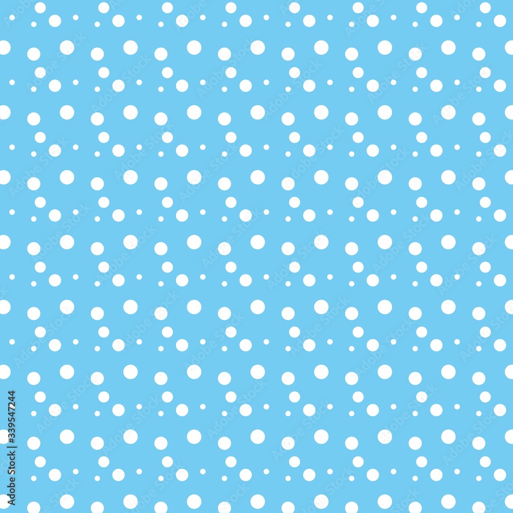 Seamless white polka dot pattern. On blue background, vector
