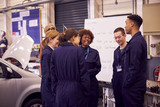 Students Studying For Auto Mechanic Apprenticeship At College Standing By Whiteboard