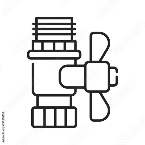 Valve black line icon. Device that regulates, directs or controls the flow of a fluid by opening, closing, or partially obstructing various passageways.