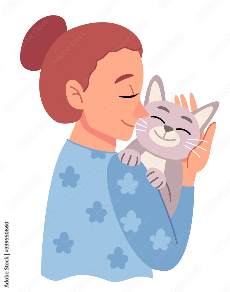 Сute girl with a cat . Young girl with her pets . Young woman playing with cat in kitchen at home. Сute girl with a cat . Young girl with her pets . Young woman playing with cat in kitchen at home.